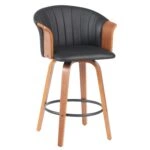 Σκαμπό Bar ArteLibre CASSIAN Μαύρο/Καφέ Ξύλο/PU 50x50x103cm