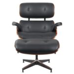 Πολυθρόνα Relax ArteLibre MIREN Με Υποπόδιο Μαύρο/Καφέ Ξύλο/PU 82x92x78cm