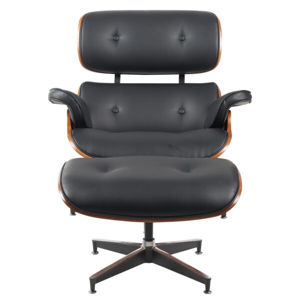 Πολυθρόνα Relax ArteLibre MIREN Με Υποπόδιο Μαύρο/Καφέ Ξύλο/PU 82x92x78cm