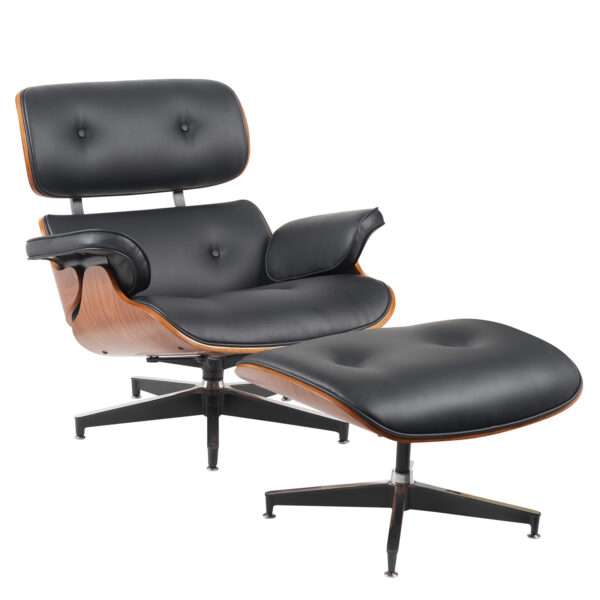 Πολυθρόνα Relax ArteLibre MIREN Με Υποπόδιο Μαύρο/Καφέ Ξύλο/PU 82x92x78cm