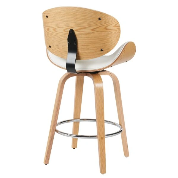 Σκαμπό Bar ArteLibre LYRIAN Λευκό/Φυσικό Ξύλο/PU 52x55x107cm