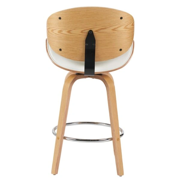 Σκαμπό Bar ArteLibre LYRIAN Λευκό/Φυσικό Ξύλο/PU 52x55x107cm