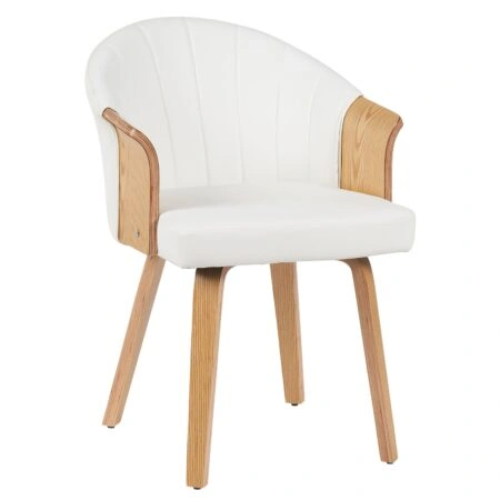 Καρέκλα Τραπεζαρίας ArteLibre CASSIAN Λευκό/Φυσικό Ξύλο/PU 55x58x78cm