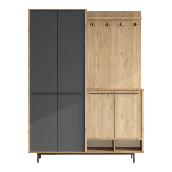 Έπιπλο εισόδου Cloat με αποθηκευτικό χώρο  σε φυσική-ανθρακί απόχρωση 147.4x35.5x195.6εκ