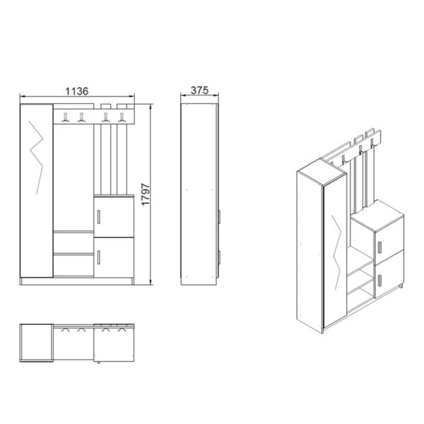 Έπιπλο εισόδου Saron με καθρέπτη  σε oak-λευκή απόχρωση 113x35x180εκ
