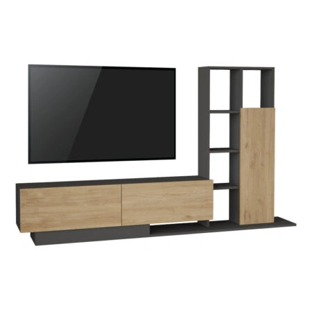 Σύνθετο σαλονιού Damon  σε φυσική-ανθρακί απόχρωση 211.2x29.5x123.6εκ