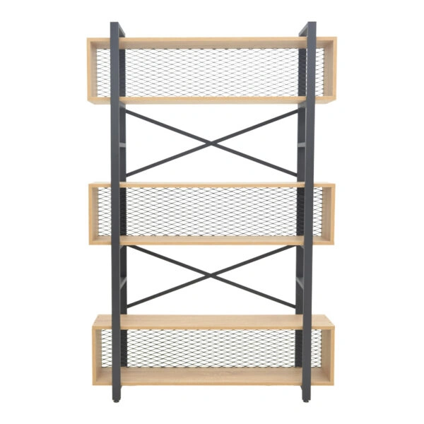 Βιβλιοθήκη Fifer σε oak-μαύρη απόχρωση 120x28x185εκ