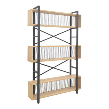 Βιβλιοθήκη Fifer  σε oak-μαύρη απόχρωση 120x28x185εκ