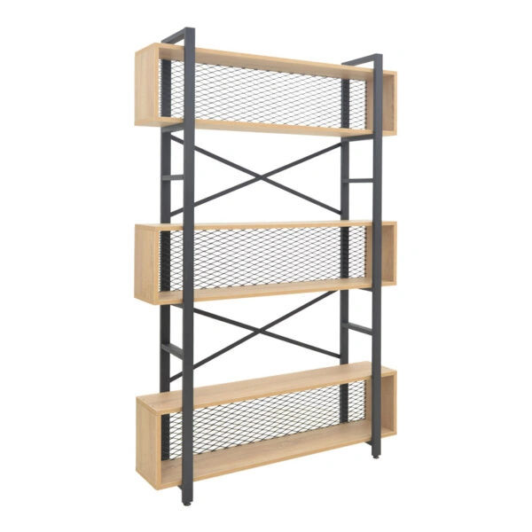 Βιβλιοθήκη Fifer σε oak-μαύρη απόχρωση 120x28x185εκ