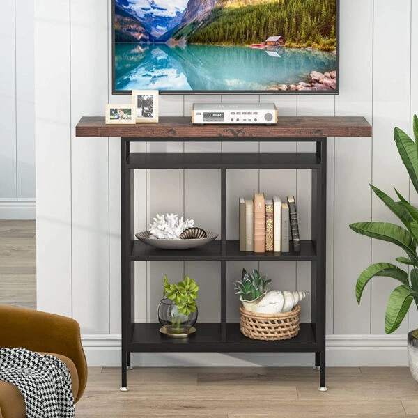 Τραπέζι μπαρ Stolik  σε καρυδί-μαύρη απόχρωση 100x35x110εκ