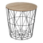 Βοηθητικό τραπέζι Kumi mdf επιφάνεια oak και μέταλλο σε μαύρη απόχρωση Φ40x41εκ