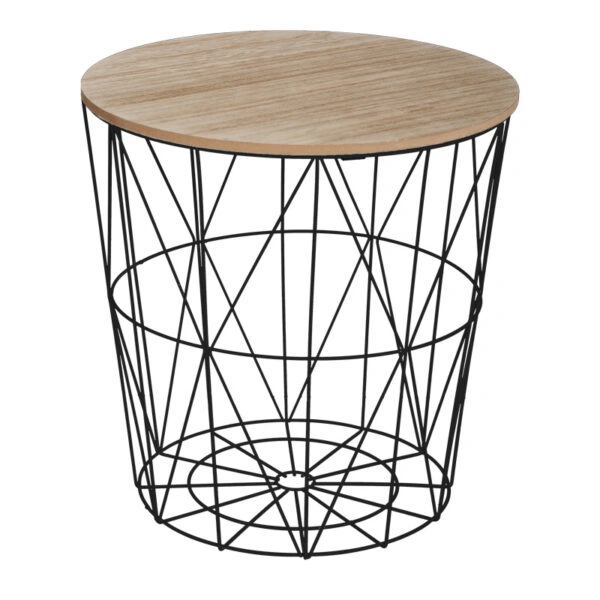 Βοηθητικό τραπέζι Kumi mdf επιφάνεια oak και μέταλλο σε μαύρη απόχρωση Φ40x41εκ