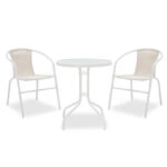 Τραπεζαρία Watson-Obbi σετ 3τεμ μέταλλο λευκό-γυαλί Φ60x70εκ