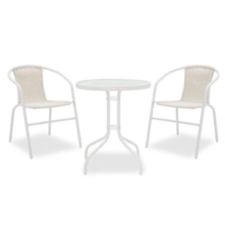 Τραπεζαρία Watson-Obbi σετ 3τεμ pakoworld μέταλλο λευκό-γυαλί Φ60x70εκ