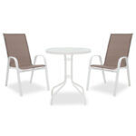 Τραπεζαρία κήπου Calan-Watson σετ 3τεμ μέταλλο λευκό-textilene καφέ