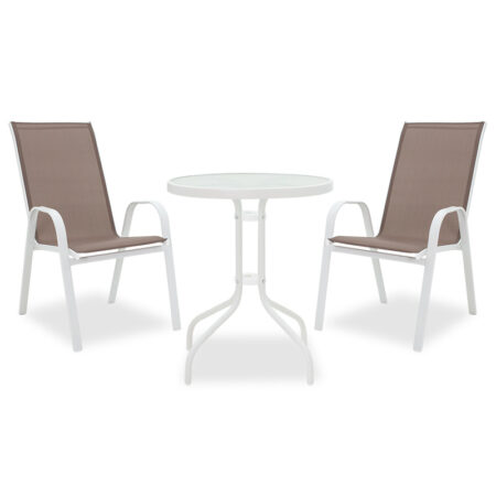Τραπεζαρία κήπου Calan-Watson σετ 3τεμ pakoworld μέταλλο λευκό-textilene καφέ
