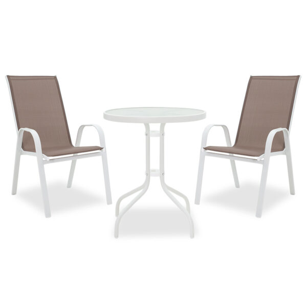 Τραπεζαρία κήπου Calan-Watson σετ 3τεμ μέταλλο λευκό-textilene καφέ