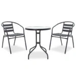 Τραπεζαρία Watson-Tade  σετ 3τεμ μέταλλο μαύρο-γυαλί Φ60x70εκ