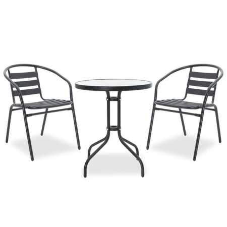 Τραπεζαρία Watson-Tade pakoworld σετ 3τεμ μέταλλο μαύρο-γυαλί Φ60x70εκ