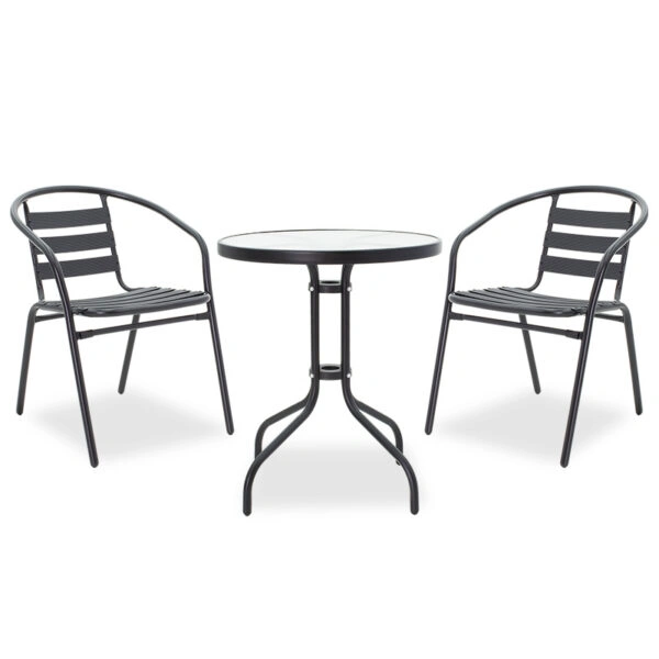Τραπεζαρία Watson-Tade  σετ 3τεμ μέταλλο μαύρο-γυαλί Φ60x70εκ