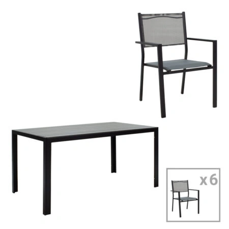 Τραπεζαρία κήπου Nares-Moly σετ 7τεμ pakoworld αλουμίνιο ανθρακί--textilene γκρι