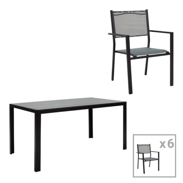 Τραπεζαρία κήπου Nares-Moly σετ 7τεμ  αλουμίνιο ανθρακί--textilene γκρι