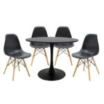 Τραπεζαρία Balou-Julita σετ 5τεμ  MDF και pp σε μαύρη-φυσική απόχρωση Φ100x73εκ