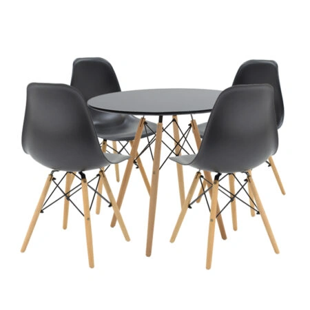 Τραπεζαρία Julita σετ 5τεμ σε απόχρωση μαύρο-φυσικό Φ80x73εκ