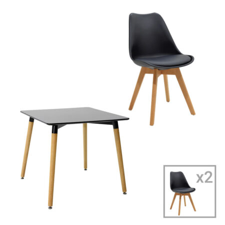 Τραπεζαρία Natali-Gaston σετ 3τεμ σε απόχρωση μαύρο-φυσικό 80x80x75εκ