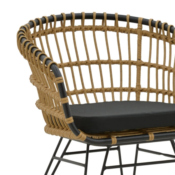 Τραπεζαρία Naoki C  σετ 7 τμχ rattan φυσικό-μαύρο μέταλλο-γυαλί 160x90x78εκ