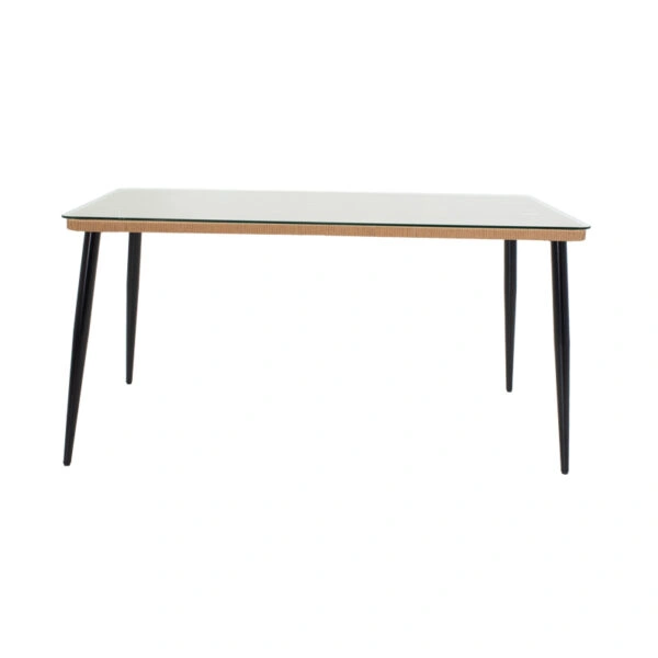 Τραπεζαρία Naoki C  σετ 7 τμχ rattan φυσικό-μαύρο μέταλλο-γυαλί 160x90x78εκ