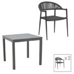 Τραπεζαρία Kliton-Freiburg σετ 3τεμ  αλουμίνιο σε ανθρακί απόχρωση 80x80x74εκ