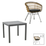 Τραπεζαρία Kliton-Naoki A σετ 3τεμ  ανθρακί αλουμίνιο και μέταλλο σε μαύρη απόχρωση 80x80x74εκ