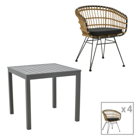 Τραπεζαρία Kliton-Naoki B σετ 5τεμ  ανθρακί αλουμίνιο και μέταλλο σε μαύρη απόχρωση 80x80x74εκ