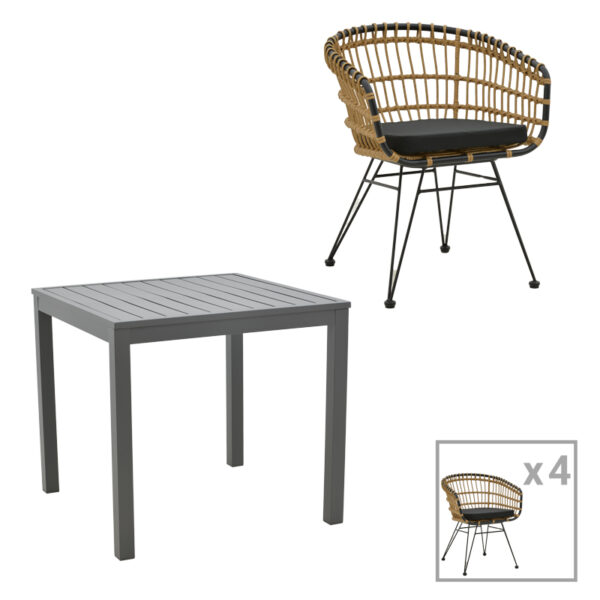 Τραπεζαρία Kliton-Naoki B σετ 5τεμ  ανθρακί αλουμίνιο και μέταλλο σε μαύρη απόχρωση 80x80x74εκ