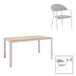 Τραπεζαρία Nares-Pino A σετ 5τεμ  λευκό αλουμίνιο και plywood σε φυσική απόχρωση 140x80x72.5εκ