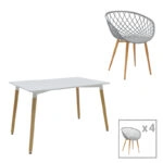 Τραπεζαρία Ezra-Natali  σετ 5τεμ pp-mdf σε γκρι-λευκή απόχρωση με φυσικό πόδι 120x80x76εκ