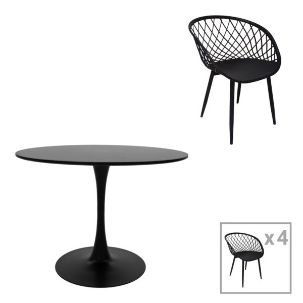 Τραπεζαρία Ezra-Balou  σετ 5τεμ pp-mdf σε μαύρη απόχρωση Φ100x73εκ