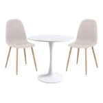 Τραπεζαρία Elijah-Bella  σετ 3τεμ σε λευκή-μπεζ απόχρωση Φ60x74εκ