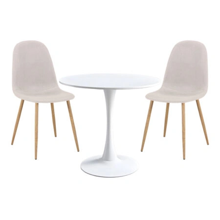 Τραπεζαρία Elijah-Bella  σετ 3τεμ σε λευκή-μπεζ απόχρωση Φ60x74εκ