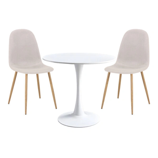 Τραπεζαρία Elijah-Bella  σετ 3τεμ σε λευκή-μπεζ απόχρωση Φ60x74εκ