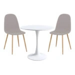 Τραπεζαρία Elijah-Bella  σετ 3τεμ σε λευκή-γκρι απόχρωση Φ60x74εκ