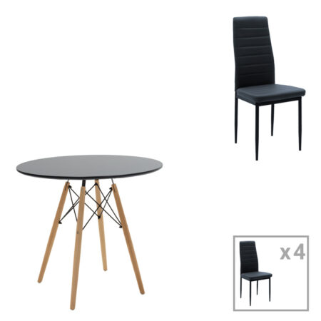 Τραπεζαρία Julita-Parker  σετ 5τεμ mdf σε μαύρη-φυσική απόχρωση Φ80x73cm