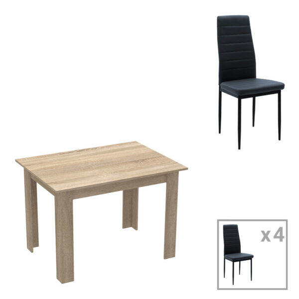 Τραπεζαρία Manka-Parker σετ 5τεμ mdf σε μαύρη-sonoma απόχρωση 110x80x77εκ