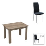 Τραπεζαρία Manka-Parker  σετ 5τεμ mdf σε μαύρη-sonoma truffle απόχρωση 110x80x77εκ