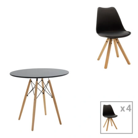 Τραπεζαρία Julita-Caron  σετ 5τεμ mdf σε μαύρη-φυσική απόχρωση Φ80x76εκ