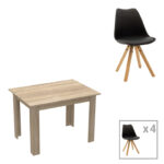 Τραπεζαρία Manka-Caron σετ 5τεμ σε sonoma-μαύρη απόχρωση 110x80x77εκ