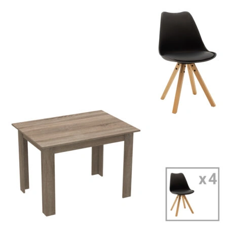 Τραπεζαρία Manka-Caron  σετ 5τεμ σε sonoma tuffle-μαύρη απόχρωση 110x80x77εκ