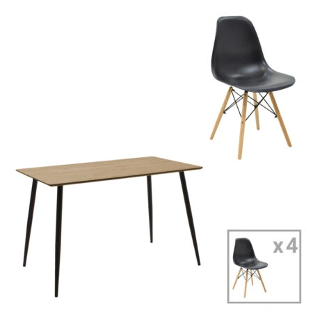 Τραπεζαρία Cuba-Julita  σετ 5τεμ MDF sonoma-μαύρο-φυσικό 120x70x76εκ