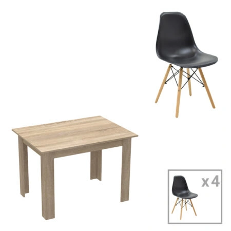 Τραπεζαρία Manka-Julita  σετ 5τεμ σε sonoma-μαύρη απόχρωση 110x80x77εκ